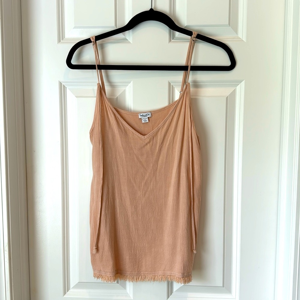 Splendid V-Neck Camisol Frayed Hem - XS - Beige